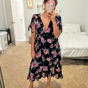 francesca's Black Floral Wrap Dress